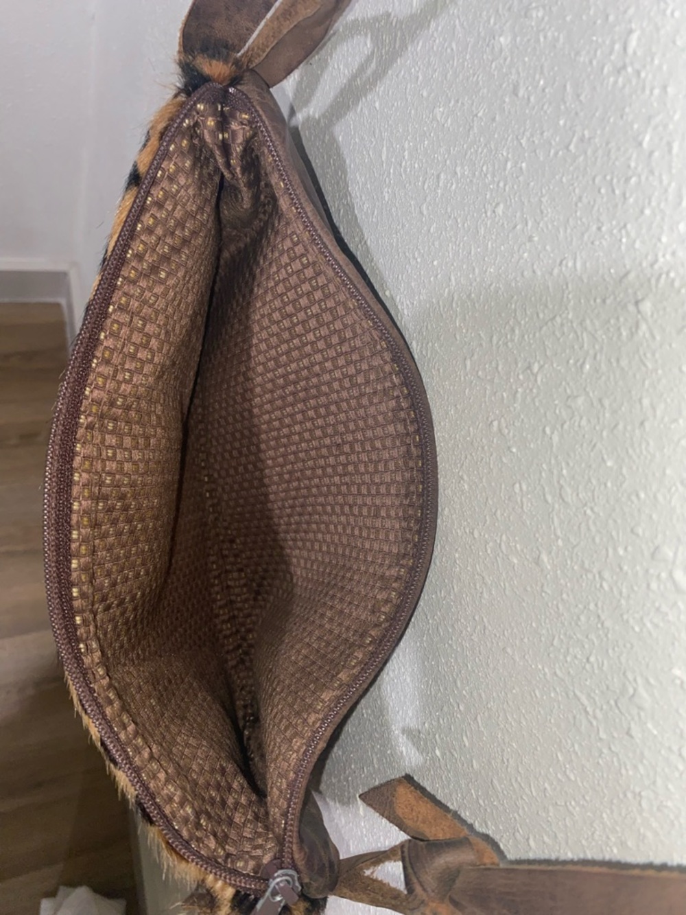 Upcycled LV leopard print on calf hair leather fringe bag - Picture 6 of 8